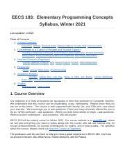 EECS183 Syllabus Docx EECS 183 Elementary Programming Concepts