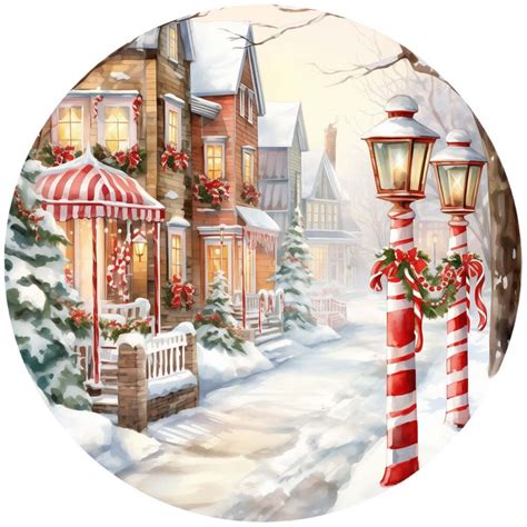 10 Candy Cane Lane Christmas Scene Watercolor Clipart Graphics ...