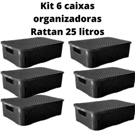 Kit 6 Caixas Cesto Organizadora Rattan 25 Litros Grande Shopee Brasil