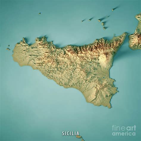 Sicilia Island Italy D Render Topographic Map Digital Art By Frank