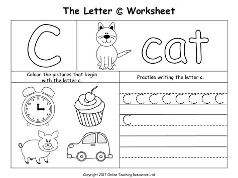 The Letter C Worksheet English Pre K