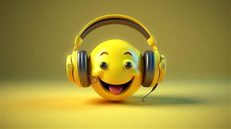 O Emoji Smiley Listen Music Apresenta Um Rosto Amarelo Olhos Usando