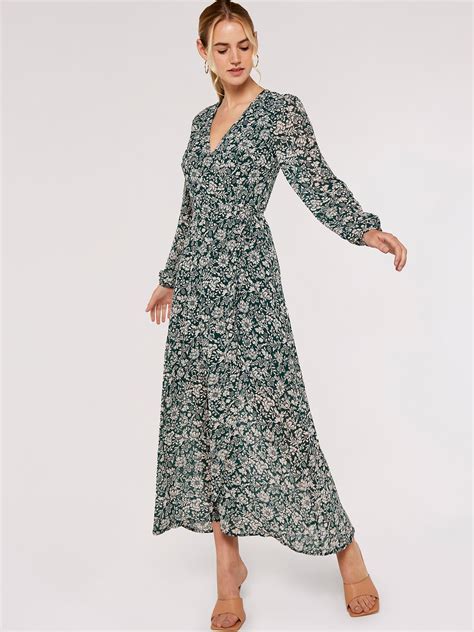 Floral Wrap Maxi Dress Apricot Clothing