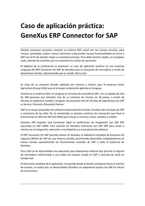 Caso De Aplicación Práctica De Genexus Erp Connector For Sap Gabriel Budiño Pdf