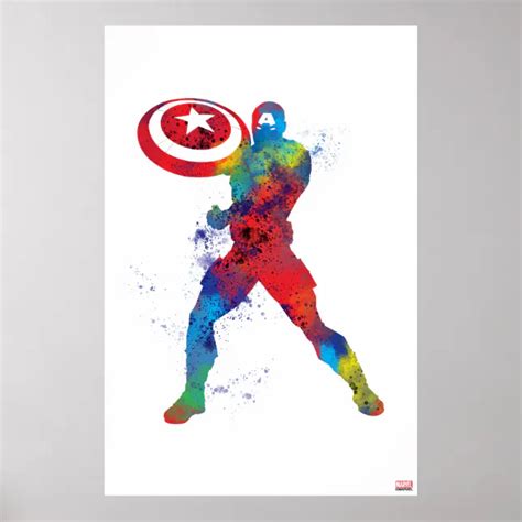 Captain America Outline Watercolor Splatter Poster Zazzle