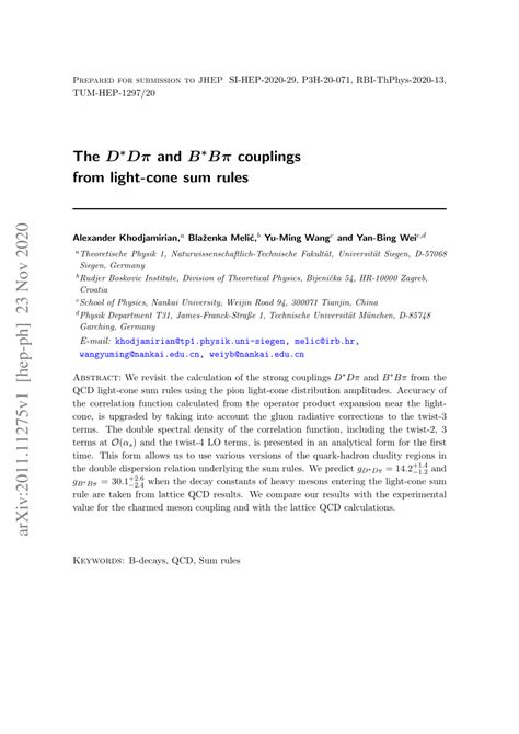 Pdf The D Dπ And B Bπ Couplings From Light Cone Sum Rules