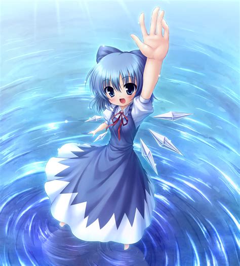 Safebooru Blue Blue Eyes Blue Hair Bow Cirno Hair Bow Outstretched