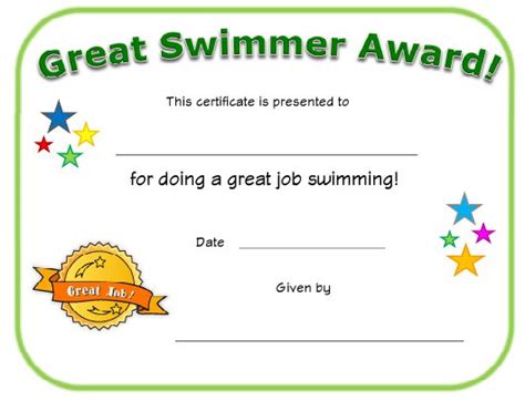 Great Swimmer Award Certificate Template With Quality Star Reader