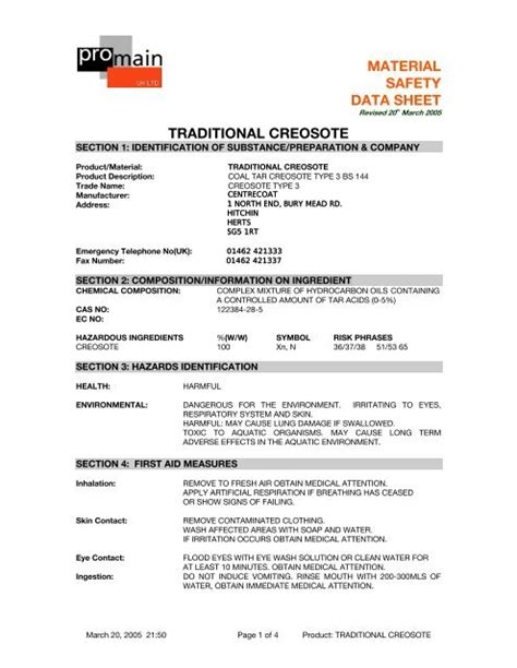 Traditional Coal Tar Creosote Data Sheet Promain