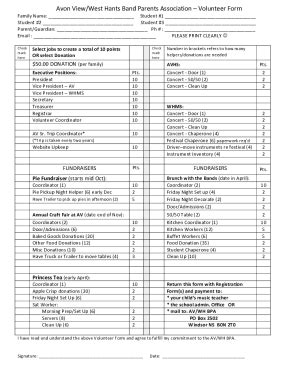 Fillable Online Avhs Music Ednet Ns Parent Guardian Ph Fax Email