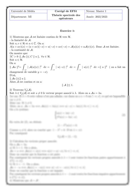 SOLUTION Efs 1 Th Orie Spectrale Des Op Rateurs Avec Son Corrig 2022