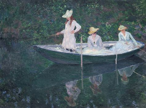 Damas En El Lago Claude Monet Arte Pescador Sombrero Lago Bote