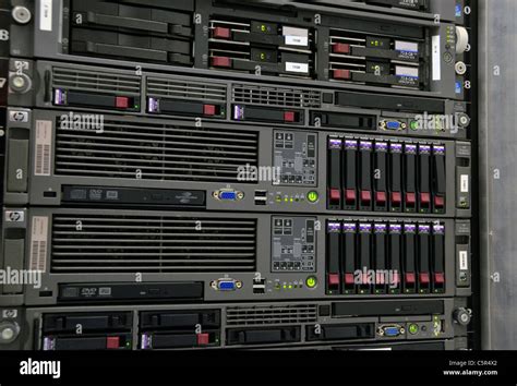 Hp Proliant And Dell Servers Racked In Computer Server Room Cabinets