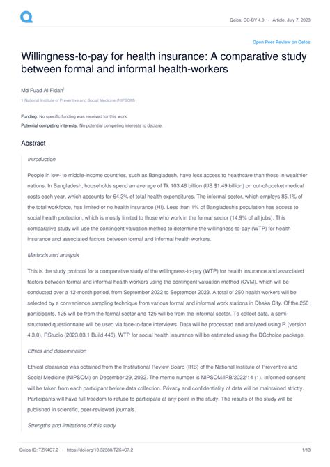 PDF Willingness To Pay For Health Insurance A Comparative Study