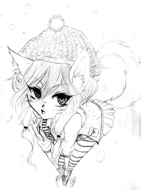 Anime Half Wolf Girl Coloring Pages