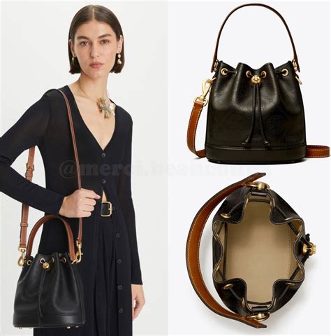 Tory Burch T Monogram Perforated Leather Bucket Bag Black 名牌 手袋及銀包 Carousell