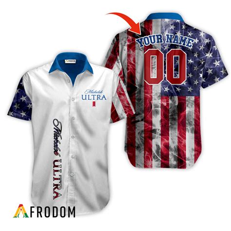 Personalized Michelob Ultra Us Flag Smoke Button Shirt Michelob Ultra