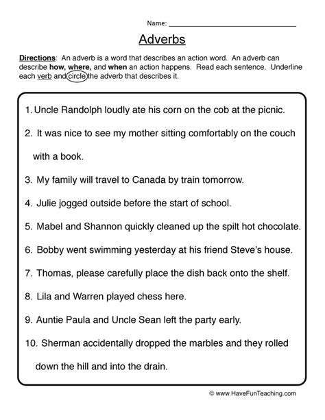 Adverb Worksheets For Rd Grade