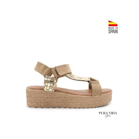 Sandalias Urbanas Beige Con Velcro Para Mujer PURAVIDA 2022