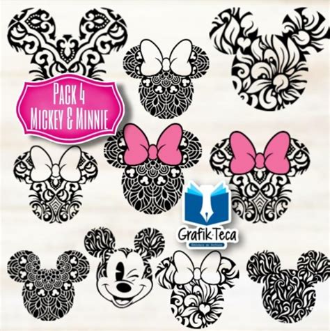 Pack 4 Siluetas Minnie Y Mickey Mouse