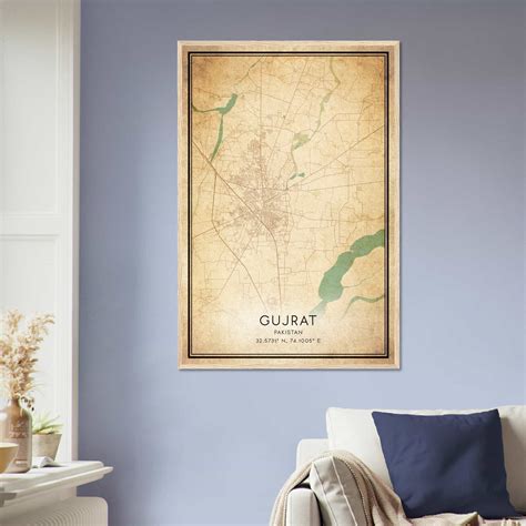 Vintage Gujrat Pakistan Map Poster, Gujrat City Road Wall Art Print ...