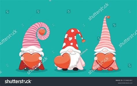 Cartoon Three Valentines Day Gnomes Red เวกเตอร์สต็อก ปลอดค่า