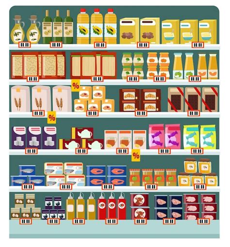 Premium Vector Grocery Supermarket Shelves With Groceries Food Canned