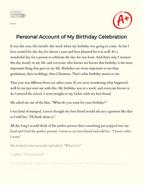 Personal Account of My Birthday Celebration: [Essay Example], 1620 words