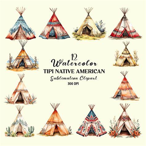 Watercolor Tipi Native American Clipart Bundle - MasterBundles