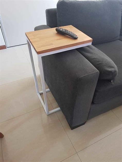 Mesa De Arrime Auxiliar Estilo Industrial Hierro Blanco Madera