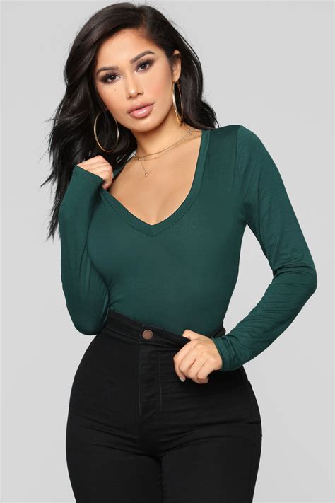 Voted Most Popular Bodysuit Hunter Green Fashion Nova Basic Tops