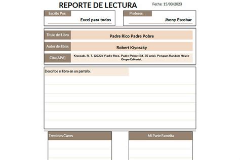 Reporte De Lectura Formato Descargable Excel Para Todos