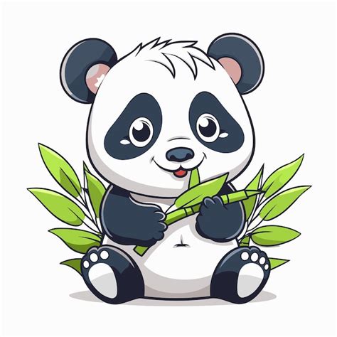 Premium Vector Cute Cartoon Panda Sitting On Green Leaves Vector Illustration