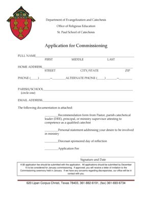 Fillable Online Diocesecc Application For Commissioning Diocese Of