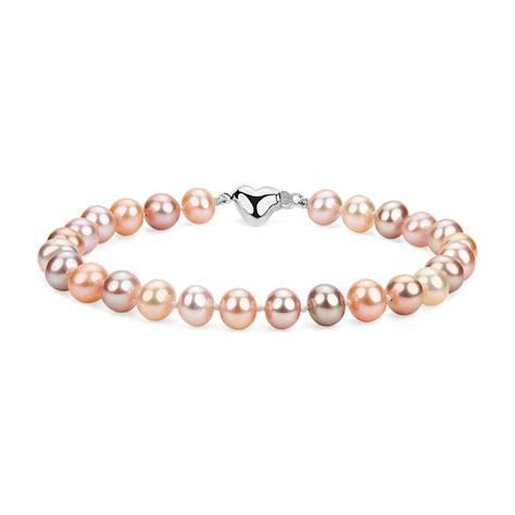 Multicolored Freshwater Cultured Pearl Bracelet With Sterling Silver Heart Clasp 6 7mm Blue Nile