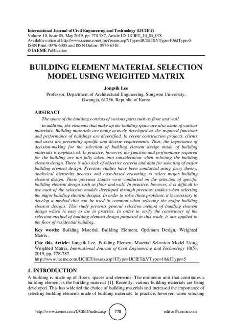 Pdf Building Element Material Selection Model Using Weighted Matrix