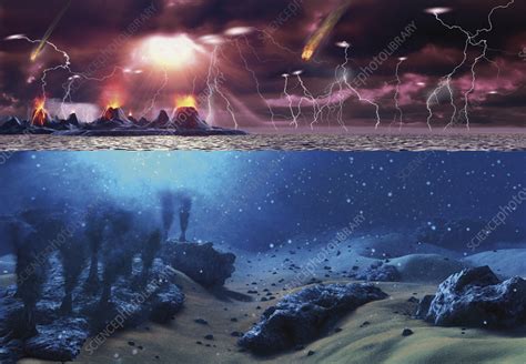 Early Earth, illustration - Stock Image - C058/0555 - Science Photo Library