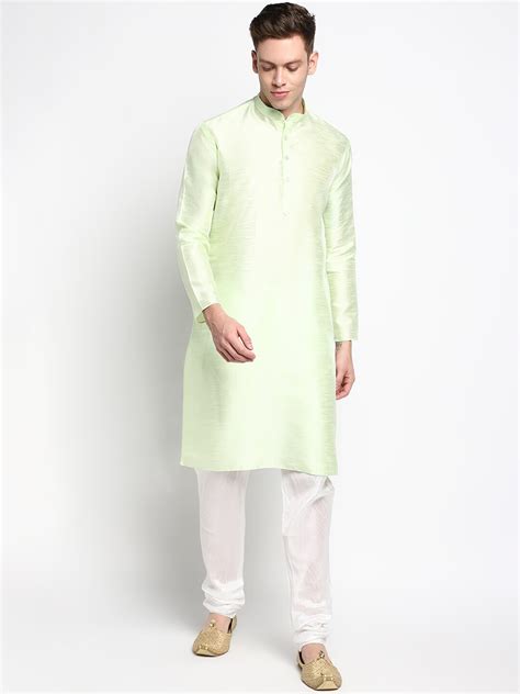 Buy DEVOILER Men Lime Green And White Kurta With Pyjama Kurta Sets