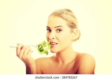 Happy Nude Woman Eating Lettuce Stock Photo 284783267 Shutterstock