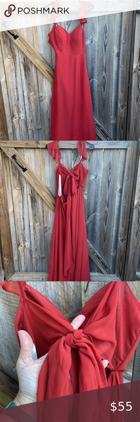 Azazie Everett A Line Ruched Chiffon Floor Length Dress Paprika Size A