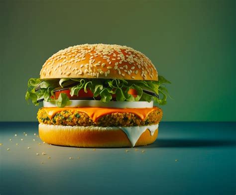 Premium Photo Veggie Burger Photorealistic Clean Minimalist Generative Ai