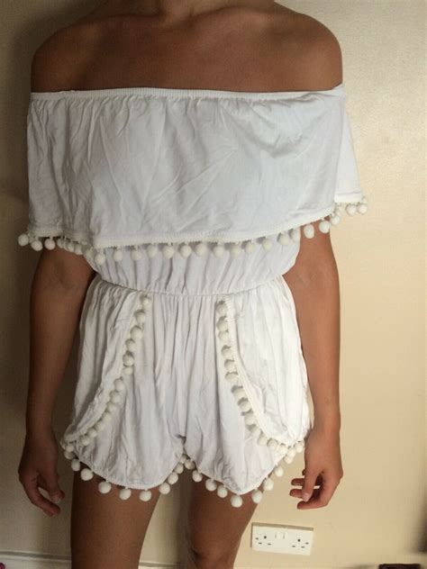 White Pom Pom Playsuit Missguided Size 6 Ebay