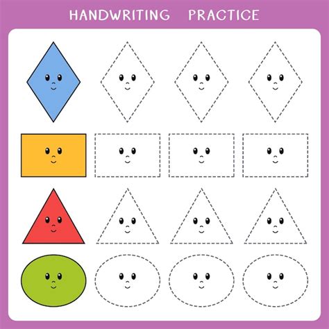 Hoja de práctica de escritura a mano con formas geométricas Vector