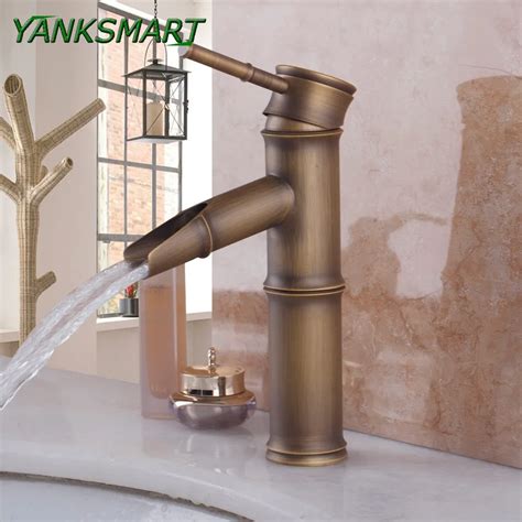 Yanksmart Bamboo Deck Mount Retro Antique Brass Bathroom Basin Sink