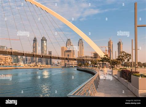 23 February 2021, Dubai, UAE: Tolerance bridge and promenade embankment ...