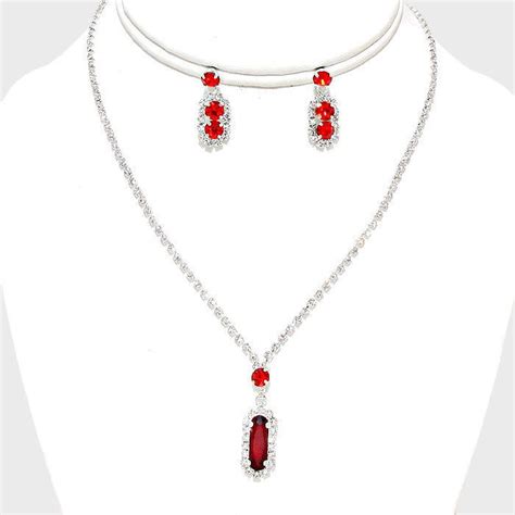 Elegant Bridal Wedding Prom Silver And Red Costume Rhinestone Necklace Set Necklace Set