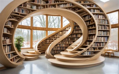 Premium Photo | A Spiral Twist to Modern Library Bookshelves