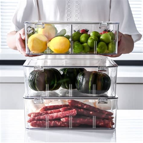 Food Storage Box Transparent Separated Fresh-Keeping Box Refrigerator ...