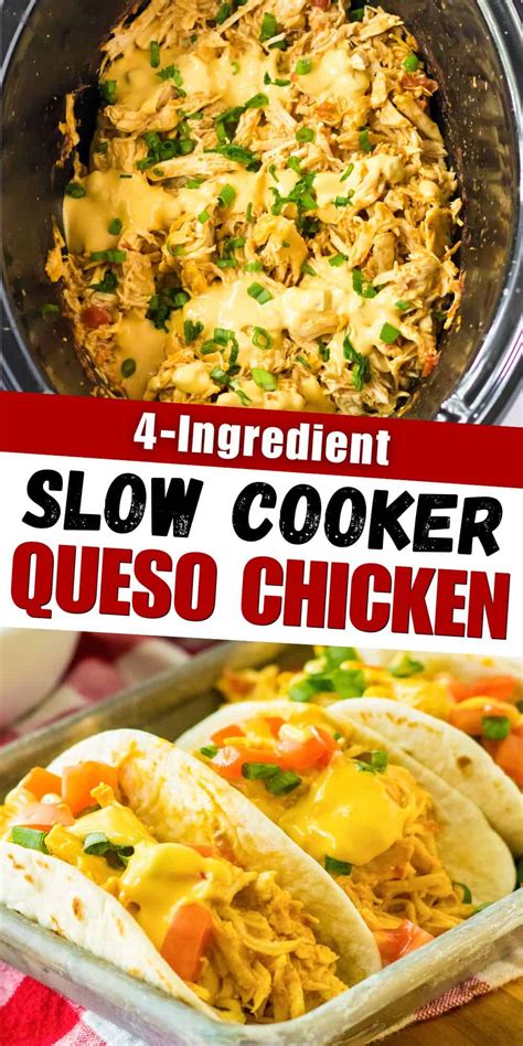 Slow Cooker Queso Chicken Tacos Easy 4 Ingredient Recipe