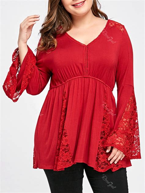 29 Off Plus Size V Neck Bell Sleeve Top Rosegal